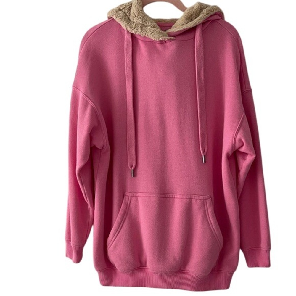 Aerie Women's Pink‎ Oversized Hoodie with Tan Fur Lining XS